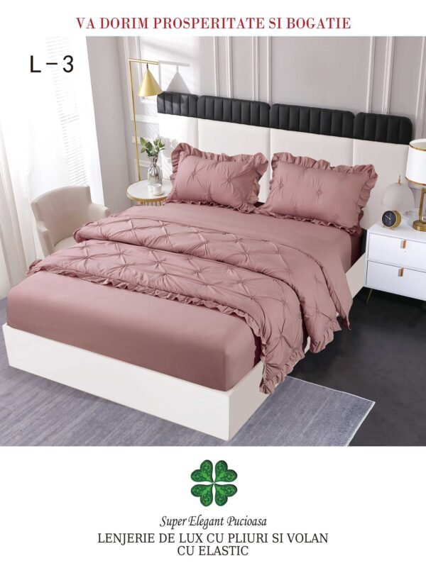 Lenjerie de pat cu pliuri și elastic 4 piese