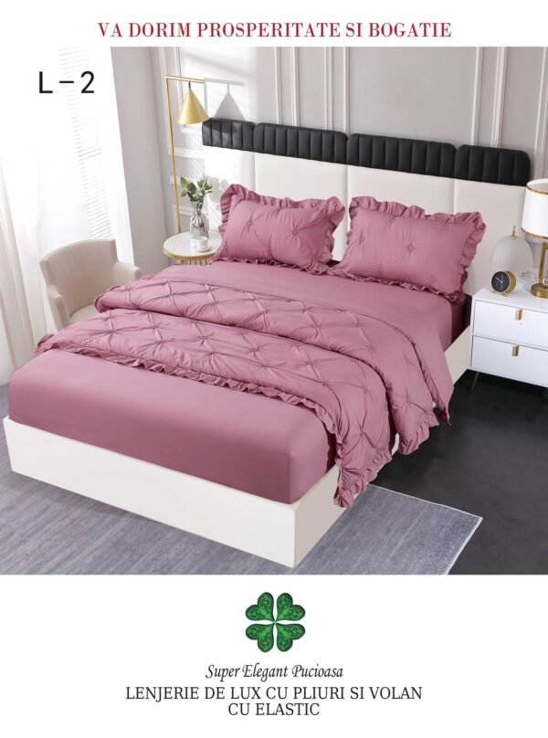 Lenjerie de pat cu pliuri și elastic 4 piese