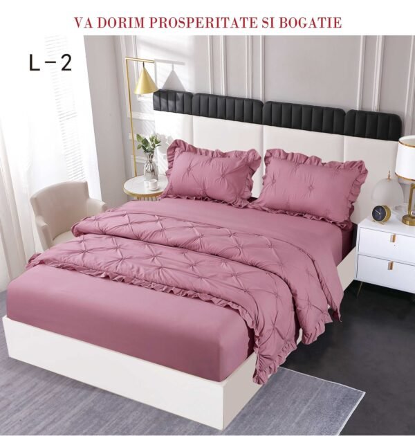 Lenjerie de pat cu pliuri și elastic 4 piese