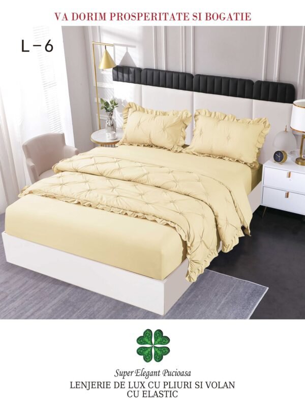 Lenjerie de pat cu pliuri și elastic 4 piese