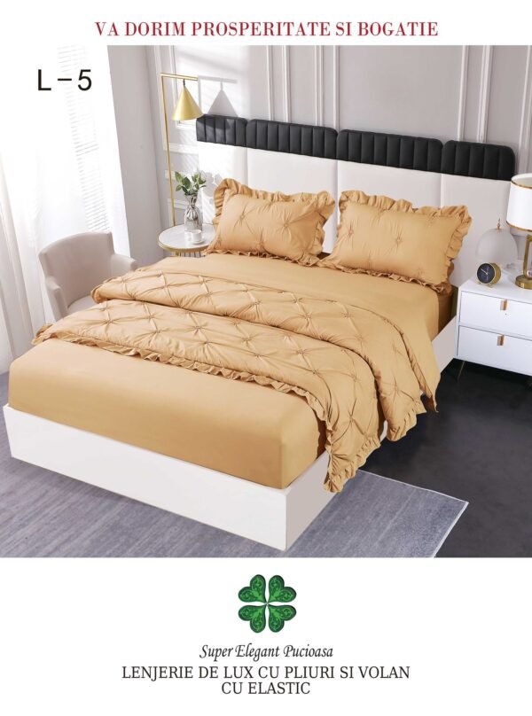 Lenjerie de pat cu pliuri și elastic 4 piese