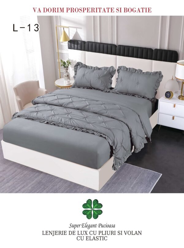 Lenjerie de pat cu pliuri și elastic 4 piese