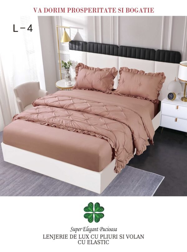 Lenjerie de pat cu pliuri și elastic 4 piese