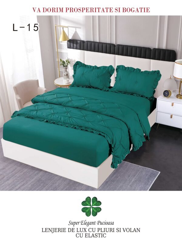 Lenjerie de pat cu pliuri și elastic 4 piese