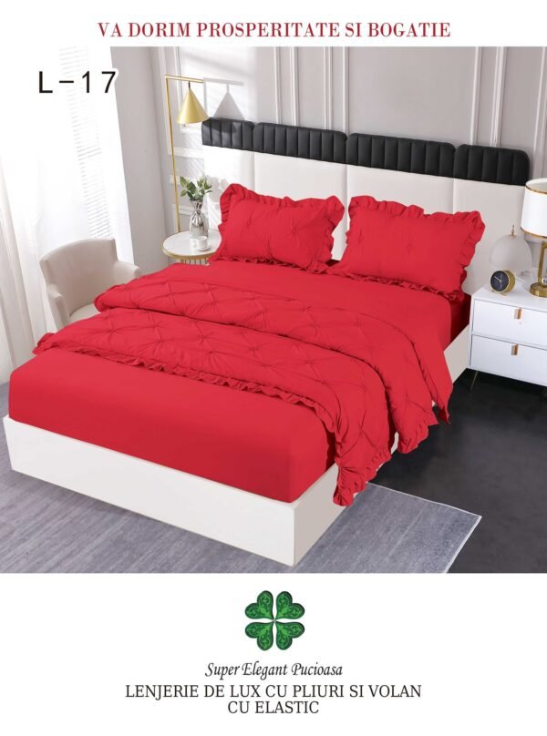 Lenjerie de pat cu pliuri și elastic 4 piese