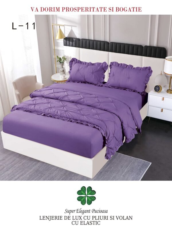 Lenjerie de pat cu pliuri și elastic 4 piese