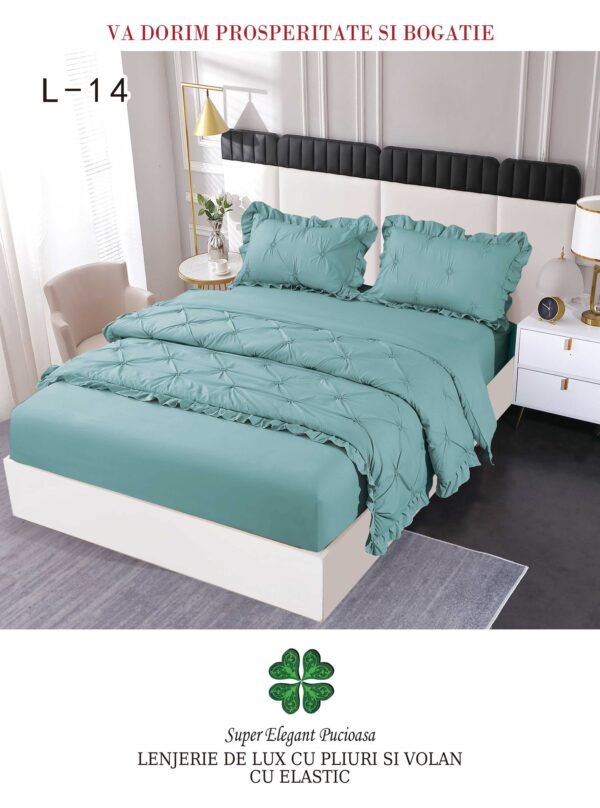 Lenjerie de pat cu pliuri și elastic 4 piese
