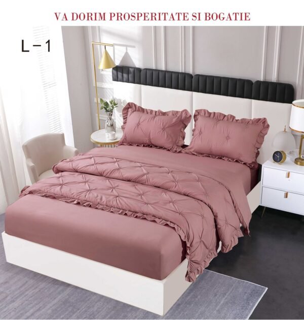 Lenjerie de pat cu pliuri și elastic 4 piese