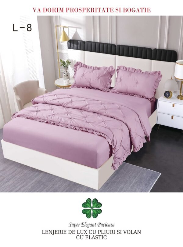 Lenjerie de pat cu pliuri și elastic 4 piese