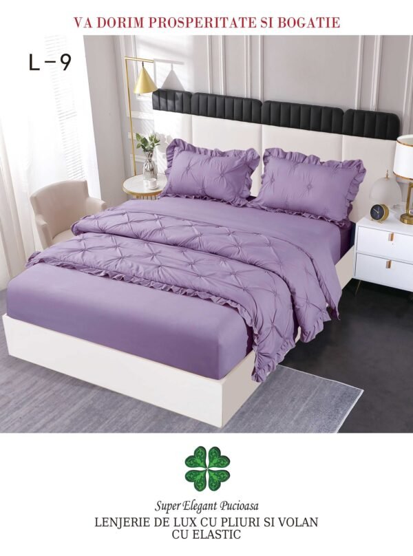 Lenjerie de pat cu pliuri și elastic 4 piese