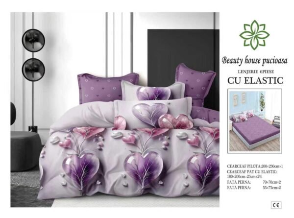 Lenjerie de pat finet 6 piese cu elastic 180x200