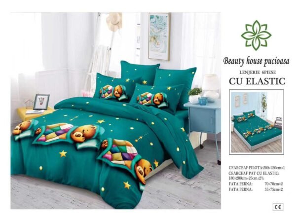 Lenjerie de pat finet 6 piese cu elastic 180x200