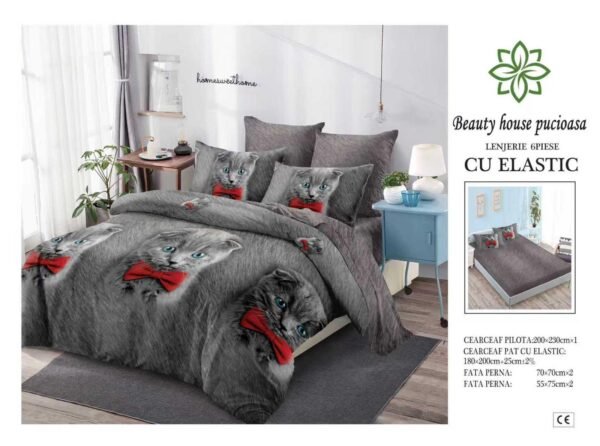 Lenjerie de pat finet 6 piese cu elastic 180x200