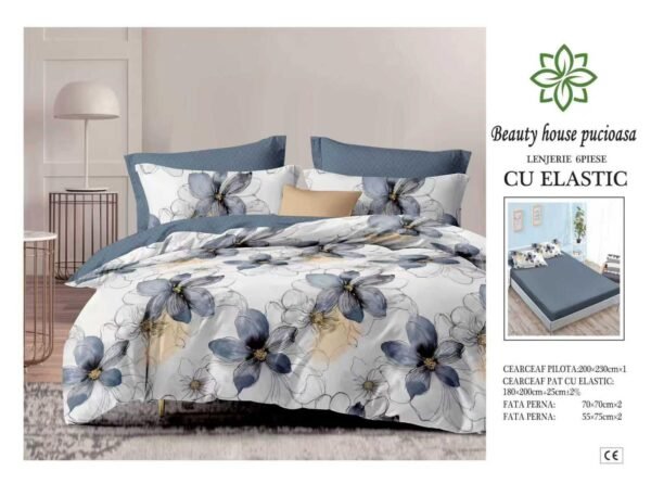 Lenjerie de pat finet 6 piese cu elastic 180x200