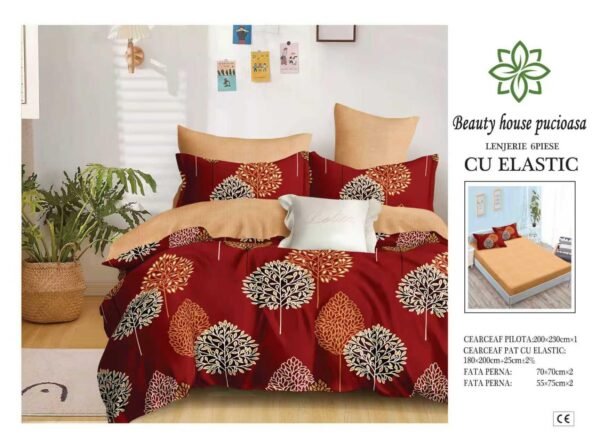 Lenjerie de pat finet 6 piese cu elastic 180x200