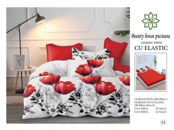 Lenjerie de pat finet 6 piese cu elastic 180x200