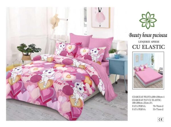 Lenjerie de pat finet 6 piese cu elastic 180x200