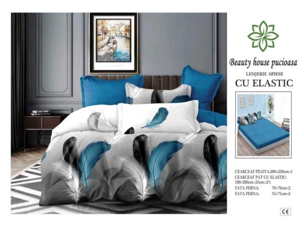 Lenjerie de pat finet 6 piese cu elastic 180x200