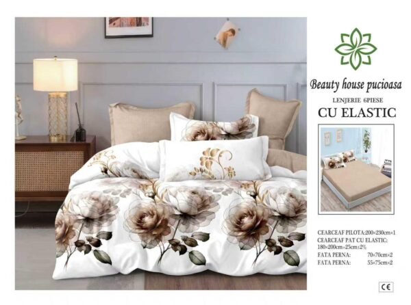 Lenjerie de pat finet 6 piese cu elastic 180x200