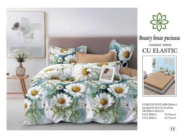 Lenjerie de pat finet 6 piese cu elastic 180x200