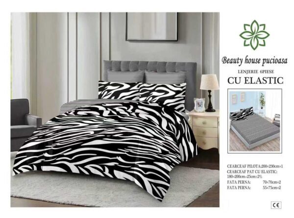 Lenjerie de pat finet 6 piese cu elastic 180x200