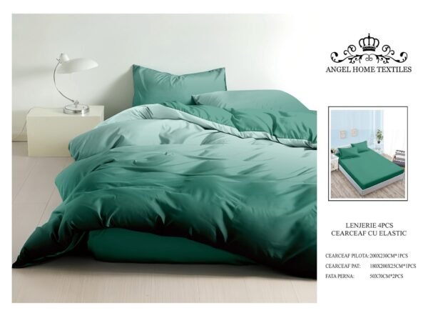 Lenjerie de pat degrade cu elastic 4p - verde