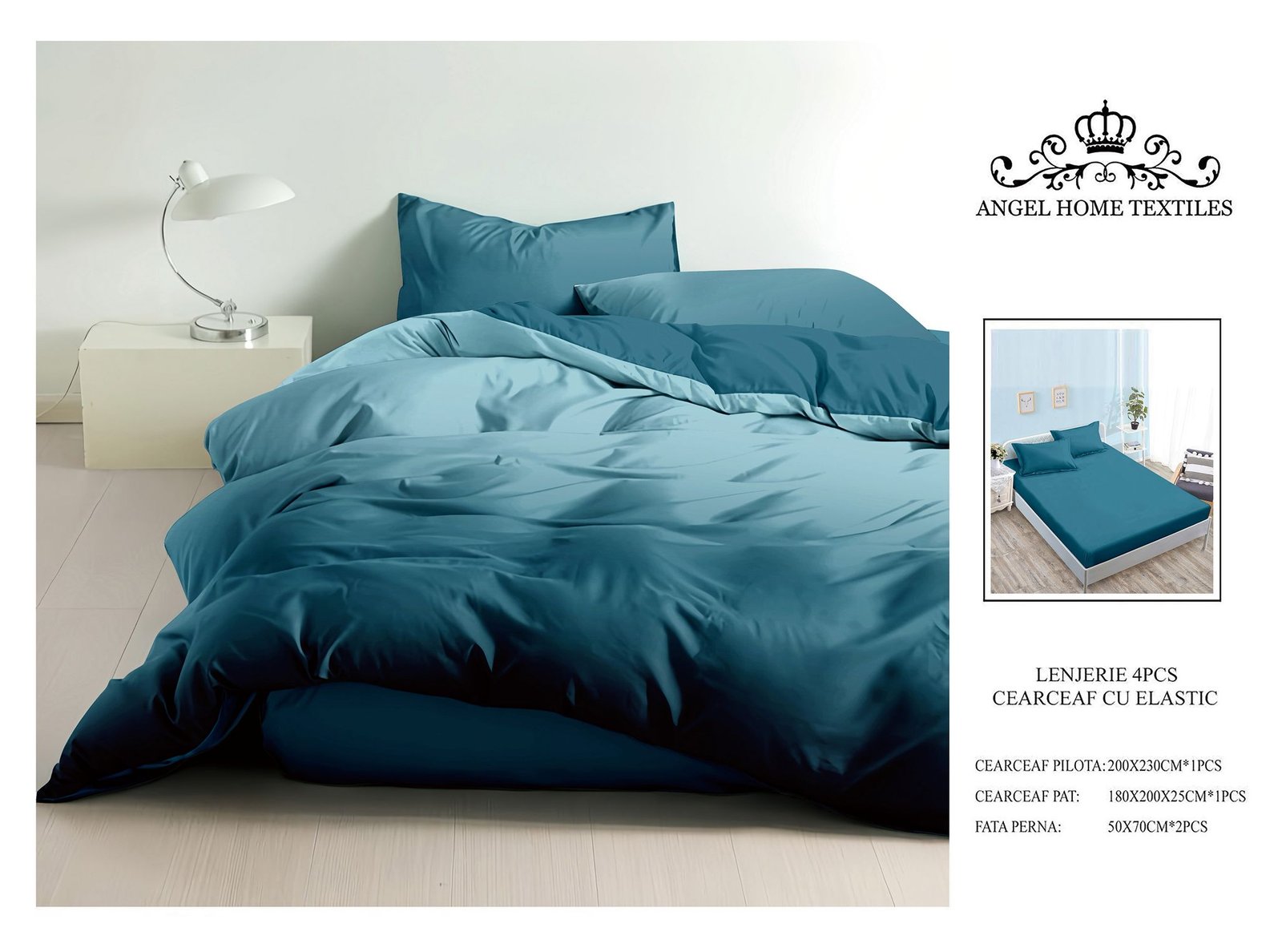 Lenjerie de pat degrade cu elastic 4p - albastru